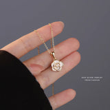 925 Silver Camellia Flower Pendant Necklace for Women Girl