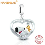 925 Sterling Silver Cartoon Dog Pendant Charm Bead