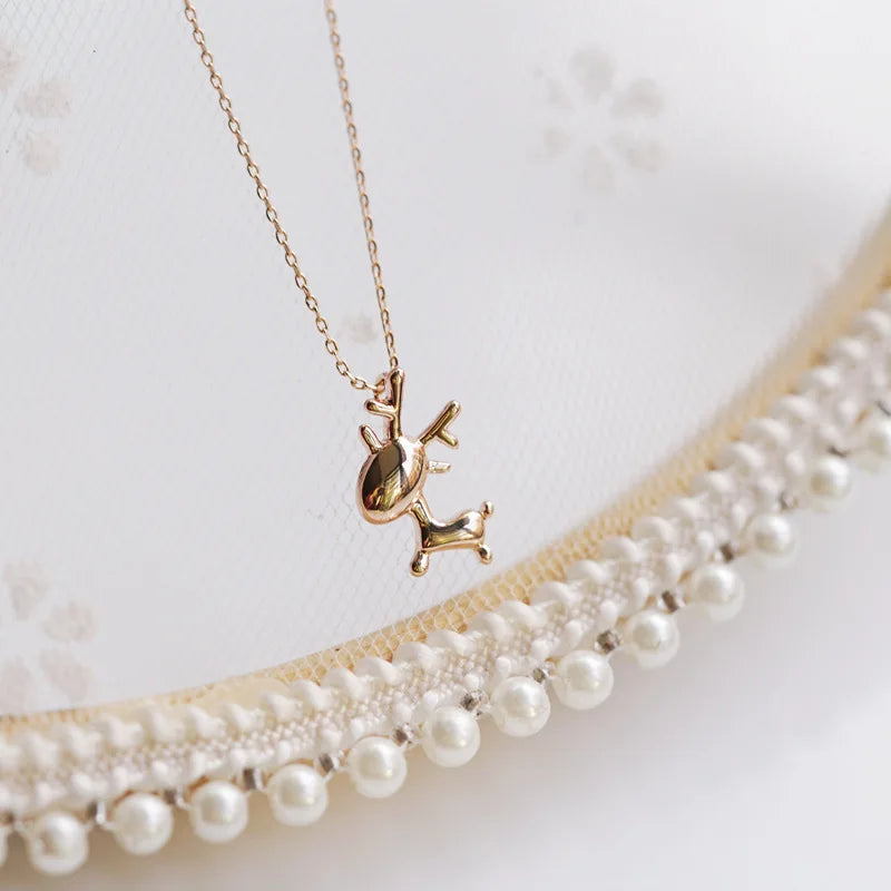 925 Sterling Silver Cartoon Elk Pendant Necklace For Women