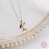 925 Sterling Silver Cartoon Elk Pendant Necklace For Women