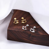 925 Silver Cat Stud Earrings Zircon Screw Lady Jewelry Gift