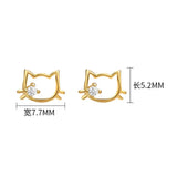 925 Silver Cat Stud Earrings Zircon Screw Lady Jewelry Gift