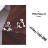 925 Silver Cat Stud Earrings Zircon Screw Lady Jewelry Gift