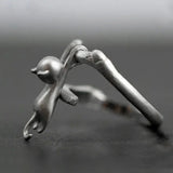 925 Silver Cat Branch Adjustable Rings Women Wedding