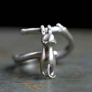 925 Silver Cat Branch Adjustable Rings Women Wedding