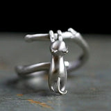 925 Silver Cat Branch Adjustable Rings Women Wedding
