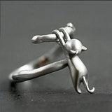 925 Silver Cat Branch Adjustable Rings Women Wedding
