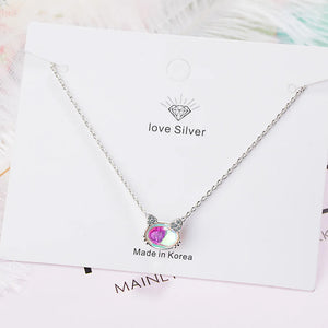925 Silver Cat Crystal Necklace Women Jewelry