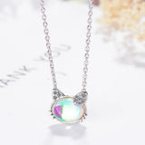 925 Silver Cat Crystal Necklace Women Jewelry