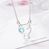 925 Silver Cat Crystal Pendant Necklace Women Gift Jewelry