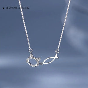 925 Silver Cat Fish Necklace for Women Clavicle Chain Wedding Jewelry