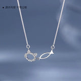925 Silver Cat Fish Necklace for Women Clavicle Chain Wedding Jewelry