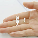 925 Sterling Silver Cat Fish Stud Earrings Women Gift Hypoallergenic