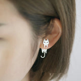 925 Sterling Silver Cat Fish Stud Earrings Women Gift Hypoallergenic