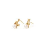 925 Silver Cat Pearl Stud Earring Women Gift Party