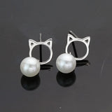 925 Silver Cat Pearl Stud Earrings Animal Mini Earring