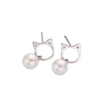 925 Silver Cat Pearl Stud Earrings Animal Mini Earring