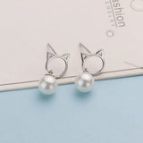 925 Silver Cat Pearl Stud Earrings Animal Mini Earring