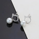 925 Silver Cat Pearl Stud Earrings Animal Mini Earring