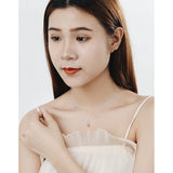 925 Silver Cat Strawberry Crystal Pendant Necklace Women Wedding Party Jewelry