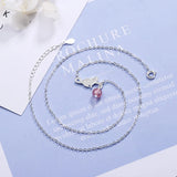 925 Silver Cat Strawberry Crystal Pendant Necklace Women Wedding Party Jewelry