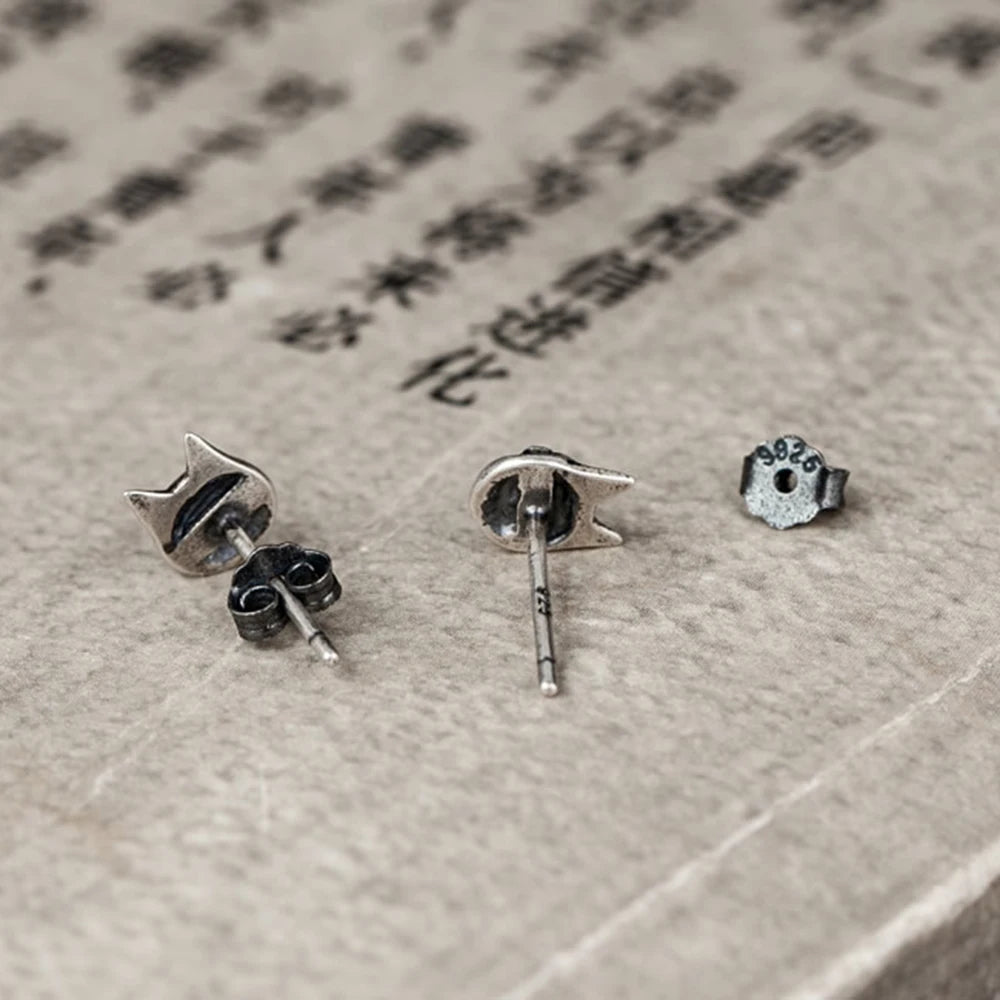 Sterling Silver Cat Stud Earrings Vintage Wedding Jewelry