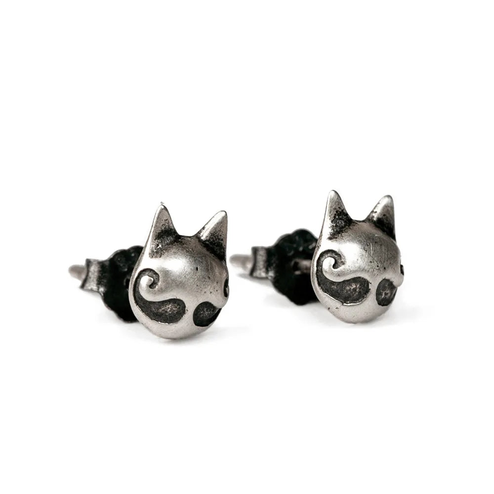 925 Silver Cat Stud Earrings Vintage Wedding Jewelry Punk Earrings