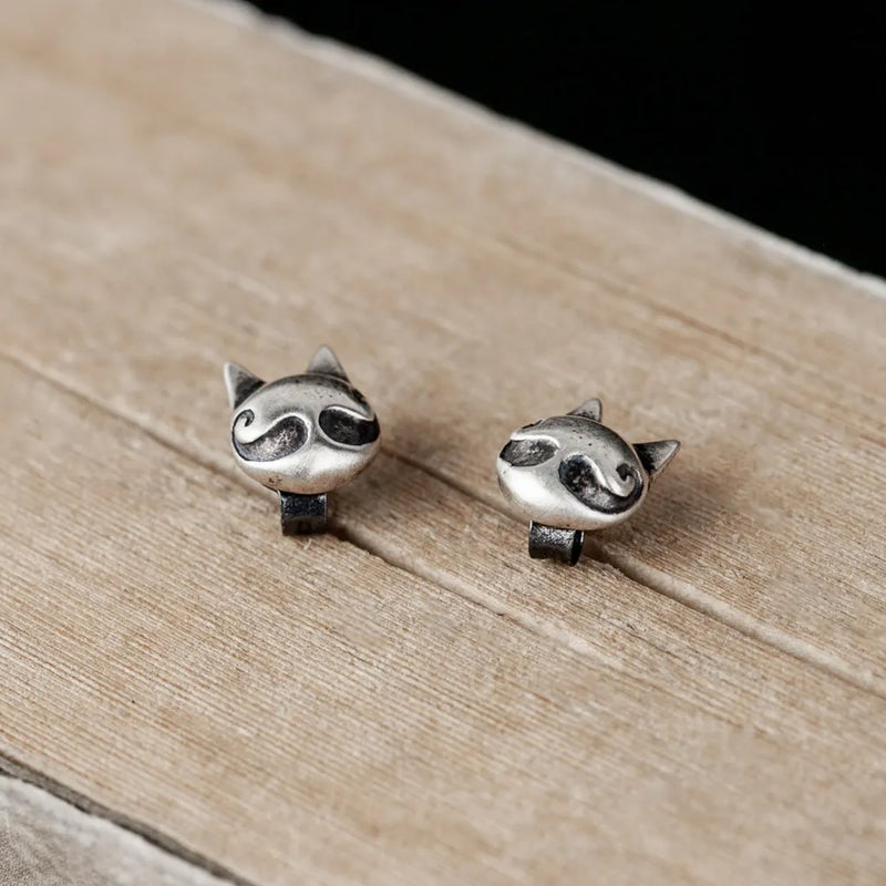 925 Silver Cat Stud Earrings Vintage Wedding Jewelry Punk Earrings