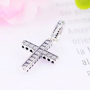 925 Silver Catholic Rosary Cross Faith Bead Pan Charm Bracelet Necklace