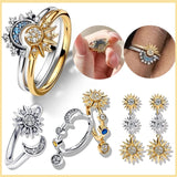 925 Silver Sun Moon Ring Set Earrings Gift
