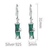925 Silver Bamboo Drop Earrings Green Jade Zircon