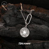 925 Silver Vintage Pentacle Necklace Round Pendant Hiphop Jewelry