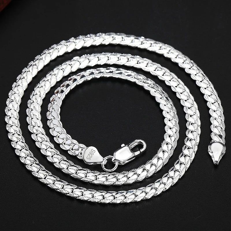 6MM Sideways Necklace 925 Silver 18K Plated Party Gift Wedding Jewelry