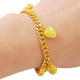 925 Silver Chain 4MM 24K Cuban Heart Pendant Bracelet