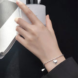 925 Silver Chain Beads Bracelet Charms Love Heart for Women
