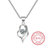 925 Silver Chain Choker Necklace Crystal CZ Love Heart Pendant Necklaces