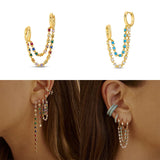 925 Silver Chain Dangle Earrings Zircon Stud Hoop Jewelry