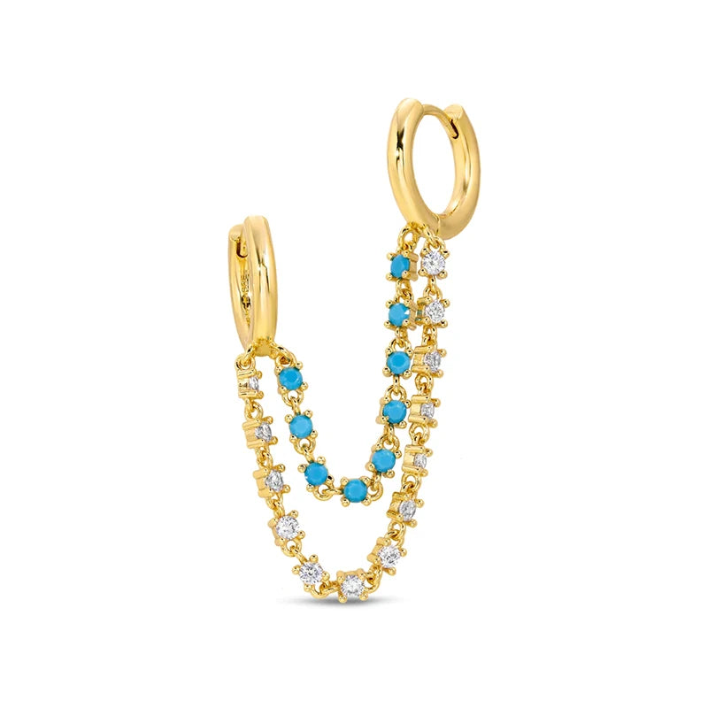 925 Silver Chain Dangle Earrings Zircon Stud Hoop Jewelry