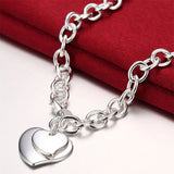 925 Silver Double Heart Pendant Chain for Women