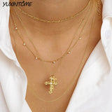 925 Silver Chain Cross Pendant Long Necklace Wedding Punk Charm Jewelry
