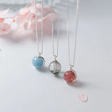 925 Silver Chain Natural Crystal Strawberry Aurora Pendant Necklace