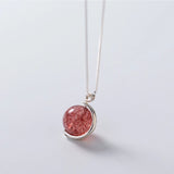 925 Silver Chain Natural Crystal Strawberry Aurora Pendant Necklace