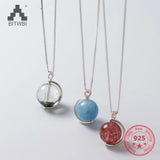 925 Silver Chain Natural Crystal Strawberry Aurora Pendant Necklace