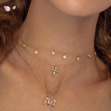 925 Silver Four Leaf Clover Necklace Crystal Pendant Choker