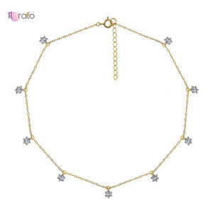 925 Silver Four Leaf Clover Necklace Crystal Pendant Choker