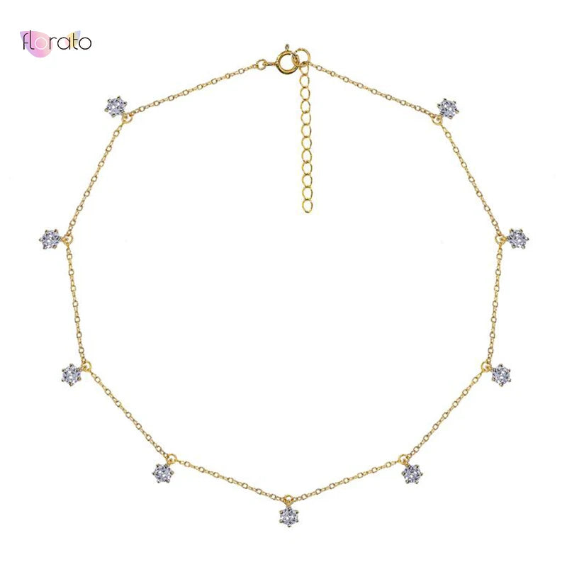 925 Silver Four Leaf Clover Necklace Crystal Pendant Choker