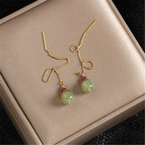 925 Silver Chain Hetian Jade Drop Earring Red Garnet Bead Jewelry