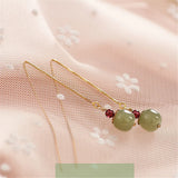 925 Silver Chain Hetian Jade Drop Earring Red Garnet Bead Jewelry