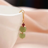 925 Silver Chain Hetian Jade Drop Earring Red Garnet Bead Jewelry