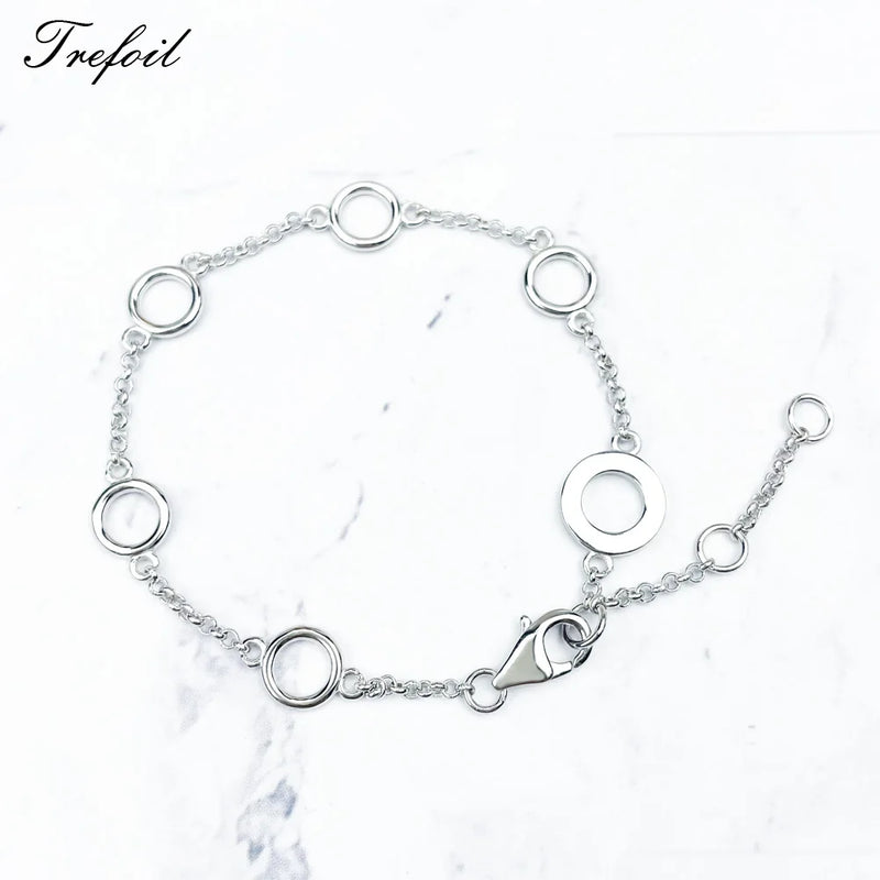 925 Silver Chain Bracelet with Round Carrier for Charms Women